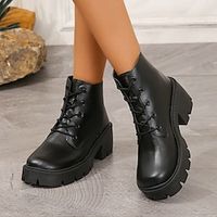 Women's Boots Platform Boots Combat Boots Daily Booties Ankle Boots Flat Heel Minimalism Faux Leather Lace-up Solid Color Black miniinthebox - thumbnail