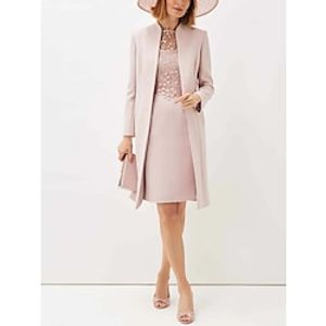 A-Line Mother of the Bride Dress Wedding Guest Elegant Petite Scoop Neck Short  Mini Stretch Fabric Long Sleeve with Lace Ruching Solid Color 2023 Lightinthebox