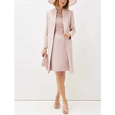 A-Line Mother of the Bride Dress Wedding Guest Elegant Petite Scoop Neck Short  Mini Stretch Fabric Long Sleeve with Lace Ruching Solid Color 2023 Lightinthebox