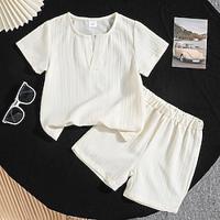 2 Pieces Toddler Boys T-shirt Shorts Outfit Solid Color Short Sleeve V Neck Set School Neutral Fashion Summer 3-7 Years Beige Lightinthebox