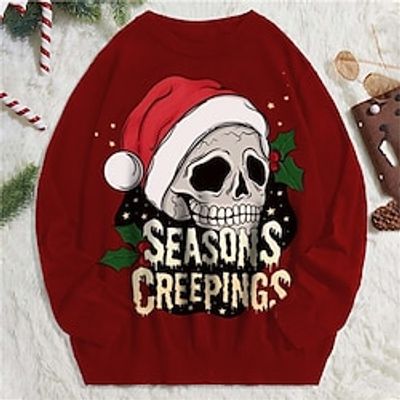 Skull Letter Gothic Men's Knitting Print Ugly Christmas Sweater Pullover Sweater Jumper Knitwear Outdoor Daily Vacation Christmas Long Sleeve Crewneck Sweaters Wine Blue Green Fall Winter S M L Lightinthebox