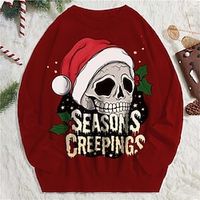 Skull Letter Gothic Men's Knitting Print Ugly Christmas Sweater Pullover Sweater Jumper Knitwear Outdoor Daily Vacation Christmas Long Sleeve Crewneck Sweaters Wine Blue Green Fall Winter S M L Lightinthebox - thumbnail