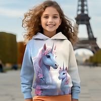 Girls' 3D Unicorn Hoodie Pullover Long Sleeve 3D Print Spring Fall Active Fashion Cute Polyester Kids 3-12 Years Hooded Outdoor Casual Daily Regular Fit Lightinthebox - thumbnail