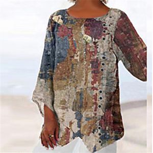 Women's Plus Size Tops Blouse Shirt Graphic Color Block Long Sleeve Crewneck Streetwear Fall Summer Blue Yellow Blushing Pink Big Size L XL XXL 3XL 4XL miniinthebox