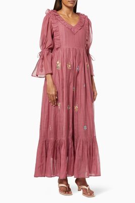 Orange Maxi Dress in Cotton Silk Blend Orange Maxi Dress in Cotton Silk Blend