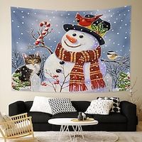 Christmas Snowman Holiday Party Wall Tapestry Art Decor Blanket Curtain Picnic Tablecloth Hanging Home Bedroom Living Room Dorm Decoration Snow Santa Claus Gift Polyester Lightinthebox - thumbnail