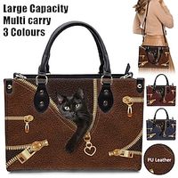 Women's Handbag Crossbody Bag Shoulder Bag Boston Bag PU Leather Shopping Daily Holiday Print Large Capacity Multi Carry Cat Wine Blue Coffee Lightinthebox - thumbnail