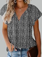 Floral Casual V-Neck Loose Short Sleeve Blouse