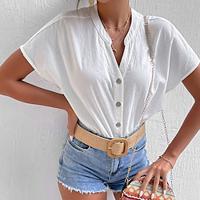 Shirt Blouse Women's White Plain Button Street Daily Fashion V Neck Regular Fit S Lightinthebox