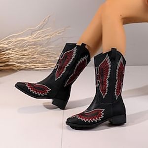 Women's Boots Cowboy Boots Plus Size Cowgirl Boots Outdoor Daily Mid Calf Boots Tassel Chunky Heel Round Toe Vintage Casual Minimalism Faux Suede Zipper Leopard Plaid Black Beige miniinthebox