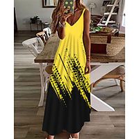 Women's A Line Dress Maxi long Dress Yellow Sleeveless Print Color Block Print Spring Summer V Neck Casual 2021 S M L XL XXL 3XL Lightinthebox - thumbnail