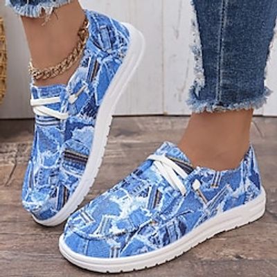 Women's Sneakers Flats Slip-Ons Plus Size Slip-on Sneakers Print Shoes Outdoor Halloween Daily Flat Heel Round Toe Fashion Elegant Comfort Canvas Loafer Cartoon Galaxy Blue Orange Lightinthebox