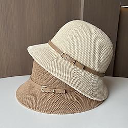 Hats Headwear Straw Bucket Hat Straw Hat Sun Hat Casual Holiday Elegant Retro With Pure Color Splicing Headpiece Headwear Lightinthebox