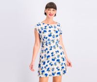 Womens Floral A Line Dress  Blue Combo - thumbnail