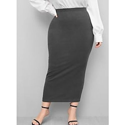 Women's Plus Size Skirt Classic Solid Color Classic Style Valentine's Day Going out Weekend Natural Maxi Spring Summer Dark Gray L XL XXL 3XL 4XL Lightinthebox