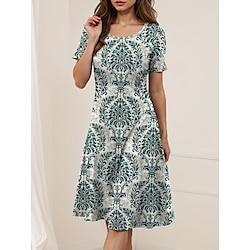 Women's Floral Print Crew Neck Midi Dress Short Sleeve Summer Lightinthebox