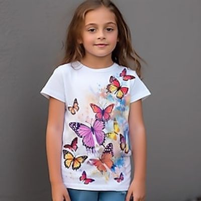 Girls' 3D Butterfly Tee Shirt Short Sleeve 3D Print Summer Spring Active Fashion Cute Polyester Kids 3-12 Years Crew Neck Outdoor Casual Daily Regular Fit Lightinthebox