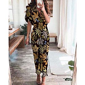 Women's Shirt Dress Maxi long Dress Blue Purple Yellow Light Brown Fuchsia Gray Rainbow Orange Black Brown Short Sleeve Floral Color Block Print Summer Shirt Collar Casual 2021 S M L XL miniinthebox