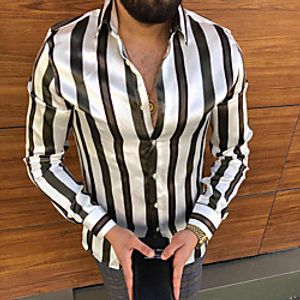 Men's Shirt Tartan Patchwork Print Long Sleeve Going out Slim Tops Designer Punk  Gothic Standing Collar White miniinthebox