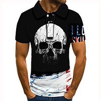 Men's Golf Shirt Tennis Shirt 3D Print Graphic Prints Skull Button-Down Short Sleeve Street Tops Casual Fashion Cool Black / Sports miniinthebox - thumbnail