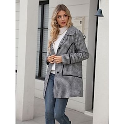 Women's Coat Work Street Daily Fall Winter Coat Regular Fit Warm Breathable Comtemporary Stylish Casual Jacket Long Sleeve Stripes and Plaid with Pockets Print Black Lightinthebox Women's Coat Work Street Daily Fall Winter Coat Regular Fit Warm Breathable Comtemporary Stylish Casual Jacket Long Sleeve Stripes and Plaid with Pockets Print Black Lightinthebox