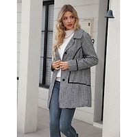 Women's Coat Work Street Daily Fall Winter Coat Regular Fit Warm Breathable Comtemporary Stylish Casual Jacket Long Sleeve Stripes and Plaid with Pockets Print Black Lightinthebox - thumbnail