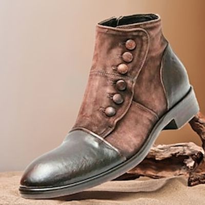 Men's Boots Button Boots Retro Formal Shoes Brogue Walking British Daily PU Warm Comfortable Wear Resistance Booties  Ankle Boots Zipper Brown Fall Winter Lightinthebox