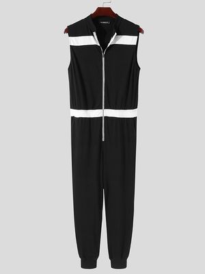 INCERUN Men Casual Color Patchwork Zip Front Sleeveless Jumpsuit INCERUN Men Casual Color Patchwork Zip Front Sleeveless Jumpsuit