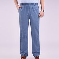 Men's Trousers Summer Pants Beach Pants Casual Pants Elastic Waist Plain Comfort Breathable Casual Daily Streetwear Cotton Blend Sports Fashion Loose Fit Blue Green Micro-elastic miniinthebox - thumbnail