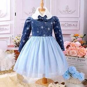 Kids Girls' Party Dress Solid Color Graphic Long Sleeve Formal Performance Graduation Tie Knot Daily Princess Beautiful Cotton Polyester Midi Party Dress Spring Fall Winter 3-8 Years Blue Lightinthebox