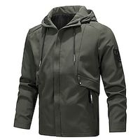 Men's Outdoor Jacket Tactical Jacket Outdoor Daily Wear Warm Zipper Pocket Fall Winter Plain Fashion Streetwear Hooded Regular Black White Jacket Lightinthebox - thumbnail