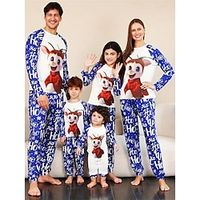 Santa Claus Reindeer Family Christmas Pajamas Nightwear Men's Women's Boys Girls' Family Matching Outfits Christmas New Year Christmas Eve Kid's Adults' Home Wear Polyester Top Pants Lightinthebox - thumbnail