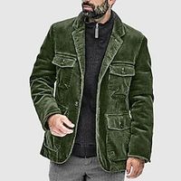 Men's Corduroy Jacket Shacket Outdoor Daily Wear Warm Fall Winter Plain Fashion Streetwear Lapel Regular Black Army Green Dark Gray Jacket Lightinthebox - thumbnail