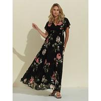 Chiffon Floral Print Elastic Waist Maxi Wedding Guest Dress