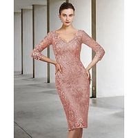 Sheath  Column Mother of the Bride Dress Elegant V Neck Knee Length Chiffon Lace Half Sleeve with Appliques 2022 Lightinthebox - thumbnail