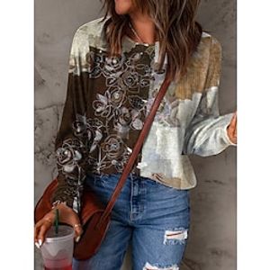 Women's Sweatshirt Pullover Basic Brown Floral Casual Round Neck Long Sleeve S M L XL 2XL 3XL Lightinthebox