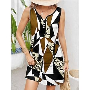 Women's Casual Dress Tank Dress Geometric Color Block Print Button Split Neck Mini Dress Streetwear Street Holiday Sleeveless Regular Fit Wine Purple Brown Summer S M L XL XXL Lightinthebox
