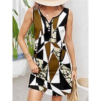 Women's Casual Dress Tank Dress Geometric Color Block Print Button Split Neck Mini Dress Streetwear Street Holiday Sleeveless Regular Fit Wine Purple Brown Summer S M L XL XXL Lightinthebox - thumbnail