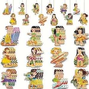 24pcs Summer Hawaii Wooden Hanging Decoration Beach Sea Surfing Vintage Ornaments Hawaiian Beach Party Home Decor Scene Decor Room Decor Home Decor Window Decor Pendant Holiday Party Decor Lightinthebox