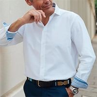 Men's Shirt Button Up Shirt Casual Shirt White Long Sleeve Plain Lapel Daily Vacation Patchwork Clothing Apparel Fashion Casual Comfortable Smart Casual Lightinthebox - thumbnail
