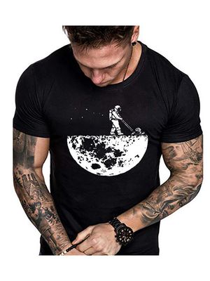 Men Summer Casual Cotton Soft Explore Lunar Creatures Graphic Figure T-Shirt Men Summer Casual Cotton Soft Explore Lunar Creatures Graphic Figure T-Shirt