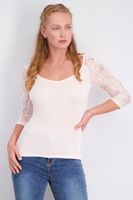 Womens Lace Sleeve Blouse  Pink - thumbnail