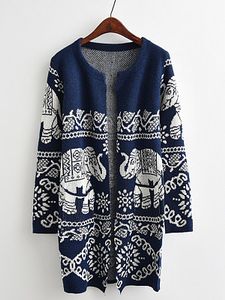 Patchwork Brief Printed Long Sleeve Knit Cardigan