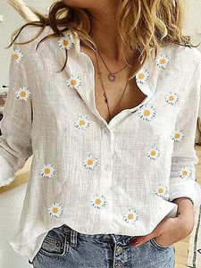 V Neck Flower Print Long Sleeve Blouse