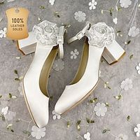 Women's Wedding Shoes Pumps Mary Jane Wedding Party Satin Flower Block Heel Round Toe Elegant Satin Ankle Strap White Lightinthebox - thumbnail