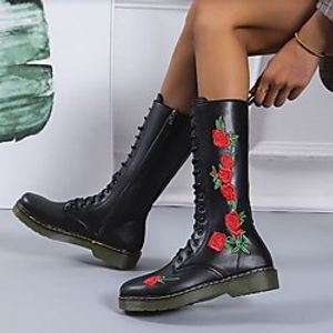 Women's Boots Flat Heel Round Toe PU Solid Colored White Black miniinthebox
