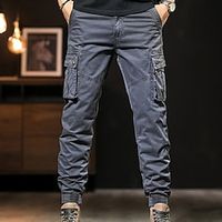 Men's Cargo Pants Trousers Elastic Cuff 6 Pocket Plain Comfort Outdoor Daily Going out 100% Cotton Fashion Streetwear Black Green Lightinthebox - thumbnail