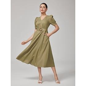 Elegant Army Green Linen Maxi Dress