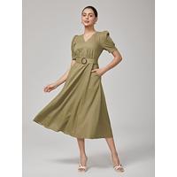 Elegant Army Green Linen Maxi Dress