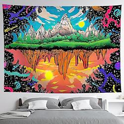 Blacklight Tapestry UV Reactive Glow in the Dark Mountain Reflexion Trippy Misty Nature Landscape Hanging Tapestry Wall Art Mural for Living Room Bedroom Lightinthebox